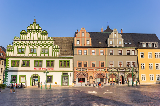 Colorful buildings on the market square of Weimar, Germany