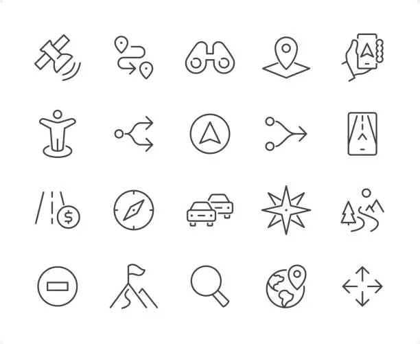 Vector illustration of Navigation icon set. Editable stroke weight. Pixel perfect icons.