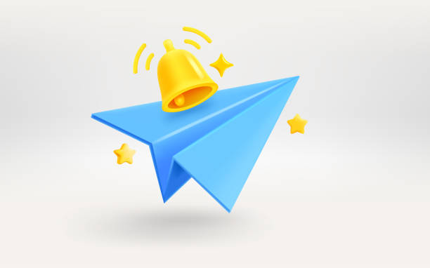 istock Green envolope, golden dell and blue plane. Sending or receiving a new message concept. 3d vector illustration 1465097319