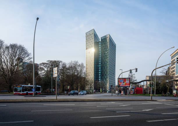 Hamburg, Germany - Jan 11, 2020: Dancing Towers at St. Pauli District - Hamburg, Germany