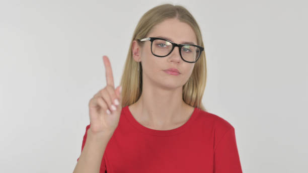 istock Young Woman in Denial on White Background 1465100426