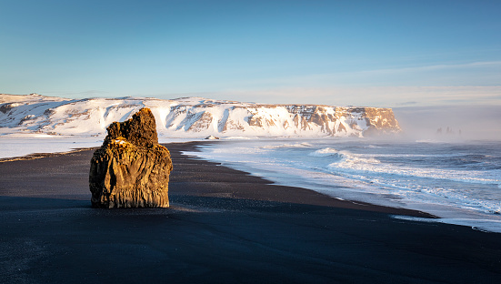 The spectacular black sanded Reynisfjara beach in Southern Iceland
