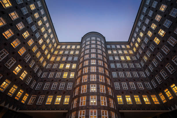 Hamburg, Germany - Jan 11, 2020:  Sprinkenhof Building Courtyard - Hamburg, Germany