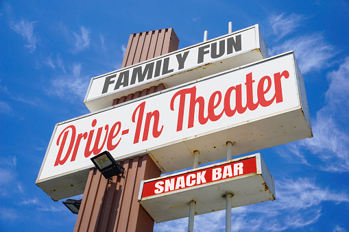 Retro drive-in theater and snack bar sign