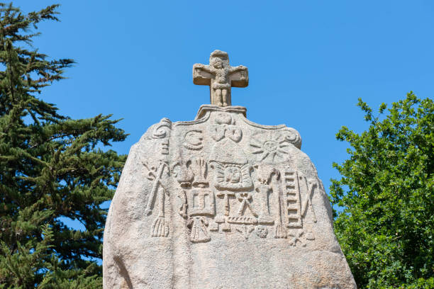 Neolithic Menhir of Saint-Uzec Christianized in 1674 (Pleumeur-Bodou, Cotes d'Armor, Bretagne, France)