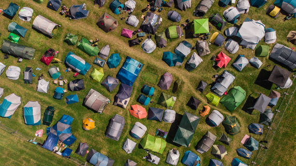 istock Summer camping in the field from above 1465109041