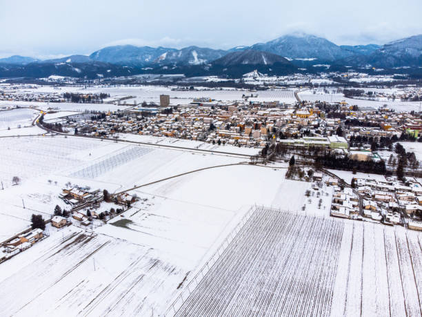 istock Drone view of a rural town 1465109078