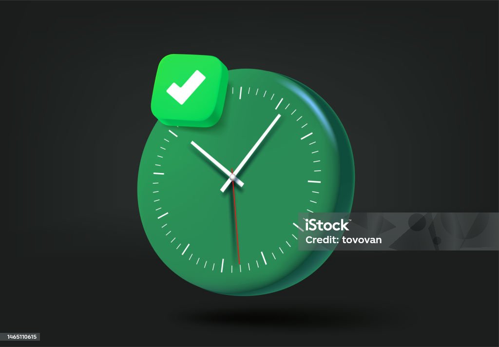 Clock Check Image Clock With Green Check Mark 3d Vector Illustration Stock Illustration ...