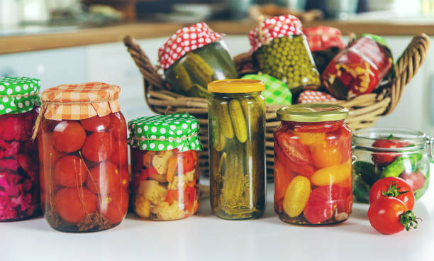 istock Jars with preserved vegetables for the winter. Selective focus. 1465110706