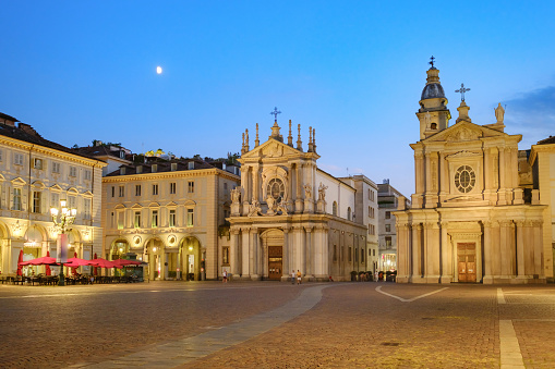 Town square in Turin at dusk
