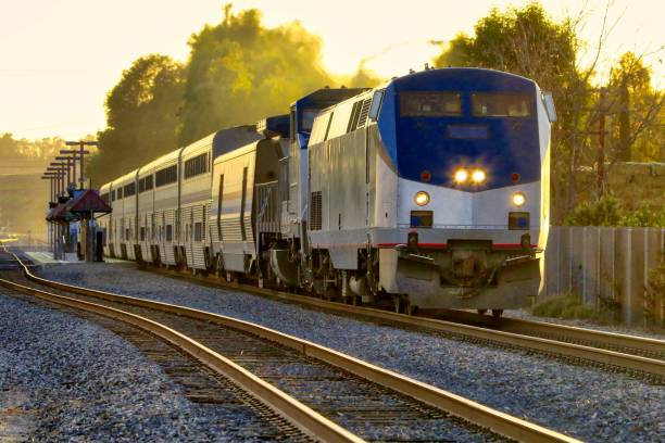 Amtrak Coast Starlight Train at Sunset Time stock photo