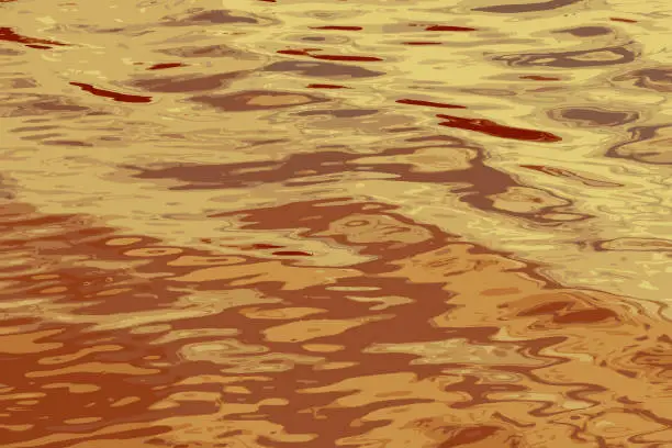 Vector illustration of Illustration of water ripple texture background. Wavy water surface during sunset, golden light reflecting in the water.