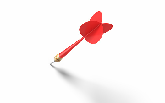 3d Render Red Dart Arrow, Hit the target from 12, Concept to achieve success and target (isolated on white and clipping path)