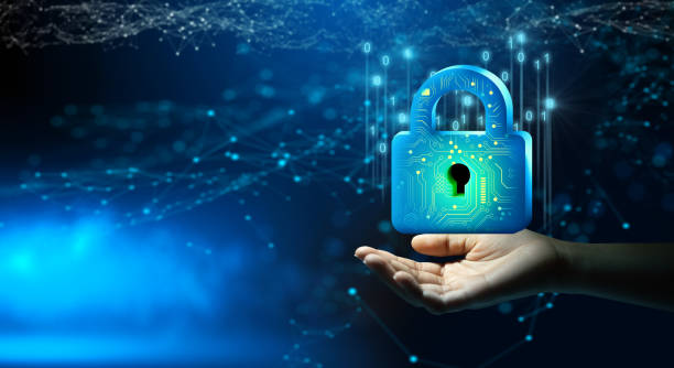 istock Man hand holding Padlock with Keyhole on Smartphone. Modern safety digital Concept. 1465140611
