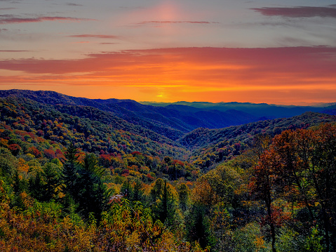 Sunset over mountains, Great Smoky Mountains National Park, Tennessee.