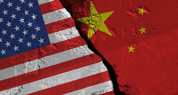 USA United States Flag Chinese Flag Conflict War Trade War Aggression Economic Political Uncertainty