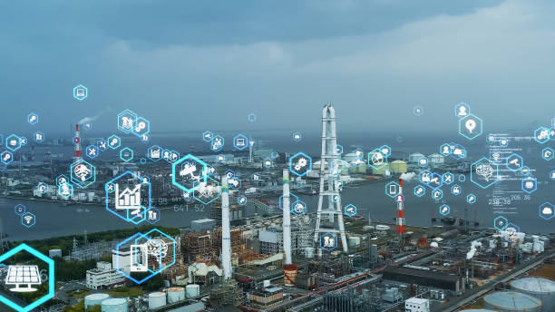 istock Industrial technology concept. Communication network. INDUSTRY 4.0. Factory automation. 1465155830