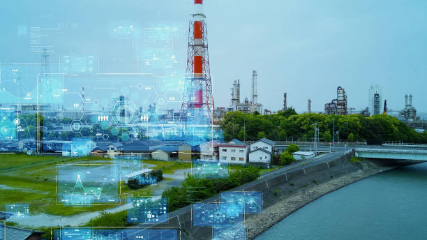 istock Industrial technology concept. Communication network. INDUSTRY 4.0. Factory automation. 1465156031