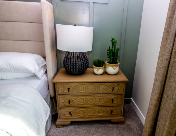 istock Night Stand With Table Lamp And Shade 1465159180