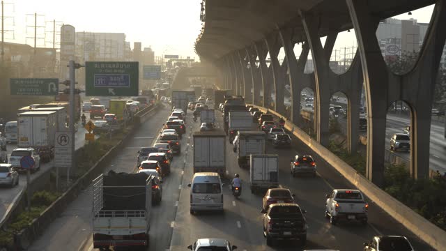 Traffic jam on road many car on road Bangkok city.