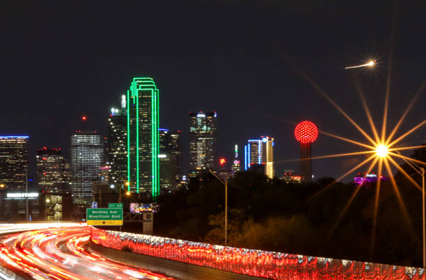 Dallas skyline with traffic ribbons