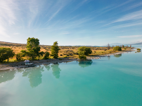 Camping next to Lake Pukaki, New Zealand.