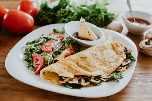Mexican omelet with vegetables and cherry tomatoes in Mexico Latin America