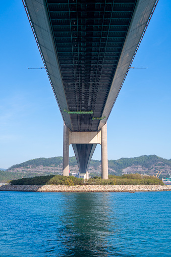 Bottom of Tsing Ma Bridge taken from Ma Wan