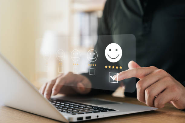 istock Customer Satisfaction Survey concept, 5-star satisfaction, service experience rating online application, customer evaluation product service quality, satisfaction feedback review, good quality most. 1465188662