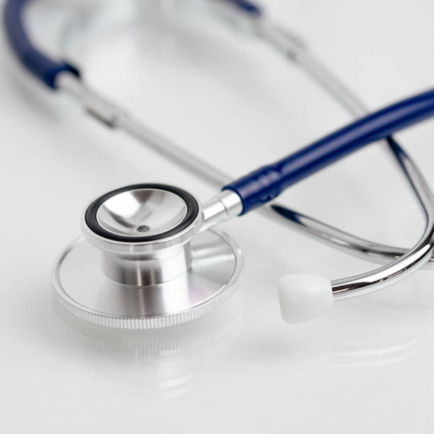 istock Stethoscope closeup on white background, medical instrument 1465191835