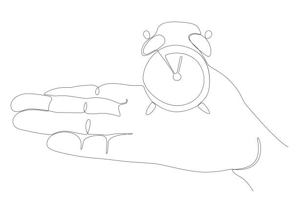 istock One continuous line of hand holding, showing Alarm Clock word. Thin Line Illustration vector concept. Contour Drawing Creative ideas. 1465192012