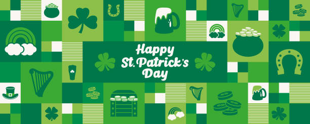 st. patrick's day geometrisches bannerdesign - clover celebration event sparse simplicity stock-grafiken, -clipart, -cartoons und -symbole