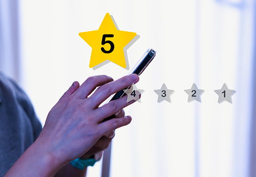 user review by smart phone use 5 star for excellent best response in survey in social media