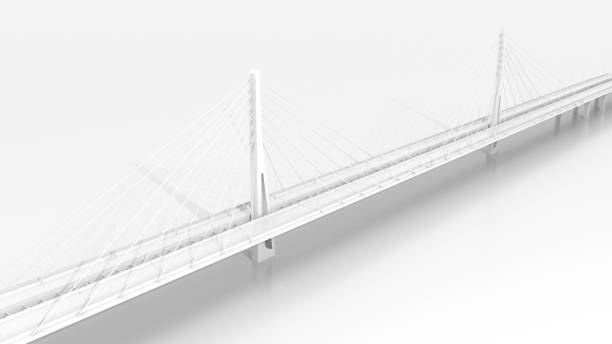 istock Suspension bridge bird eye view, white digital model, 3d render 1465206659