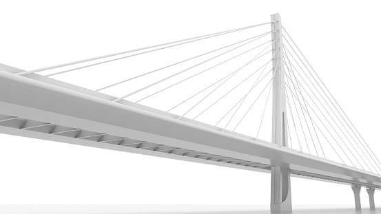 Suspension bridge digital model isolated on white, 3d rendering illustration