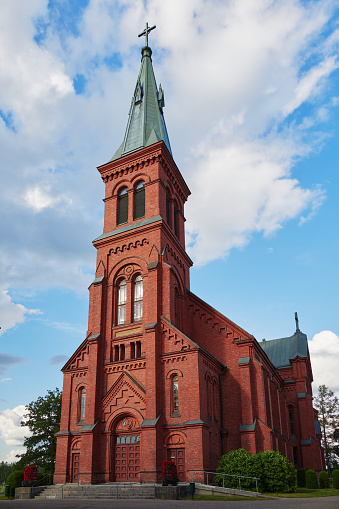 Exterior of new brick Lutheran church in Finnish Sipoo.