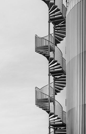 Low angle view of spiral staircase at factory building