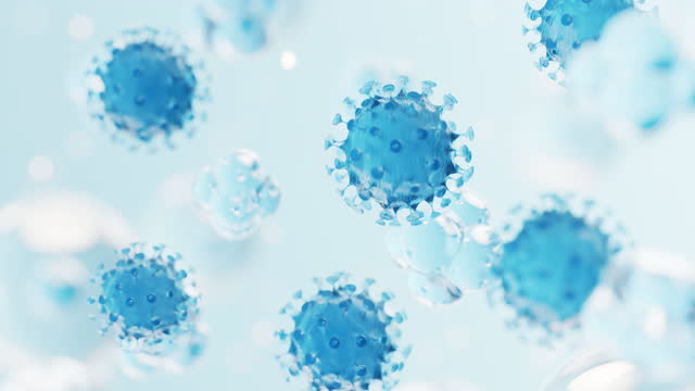Transparent virus with microscopic background, 3d rendering.