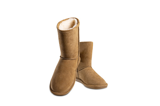Pair of winter ugg boot isolated on white background.