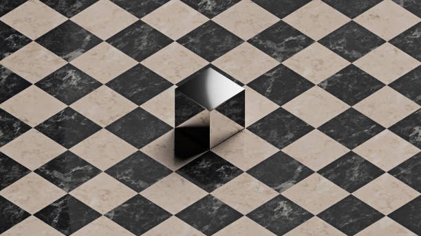the opticla illusion of a cube on a chess board stock photo