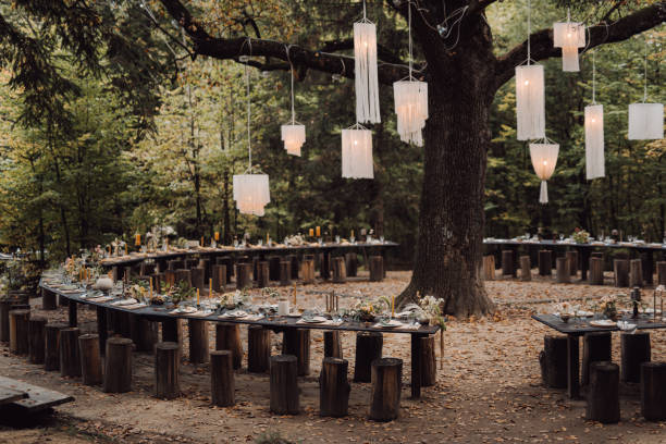 istock Beautifully designed wedding ceremony in the forest 1465221290