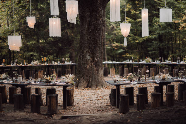 istock Beautifully designed wedding ceremony in the forest 1465221296