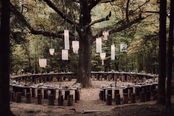 istock Beautifully designed wedding ceremony in the forest 1465221299