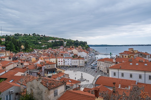 View of central Piran Slovenia, the town square and harbor