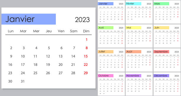 istock Calendar 2023 on French language, week start on Monday. 1465227833