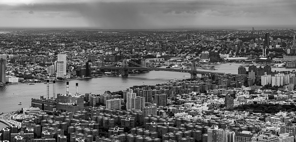 A grayscale of New York Skyline from Empire state building