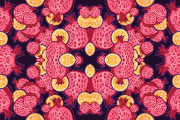 Vector illustration of Modern pattern pomegranate and lemon