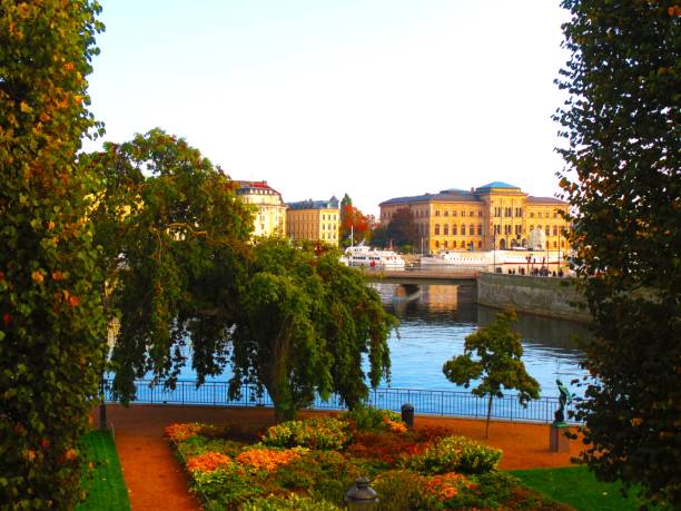Stockholm city with several buildings and Stockholm ström. Captured during summer season.