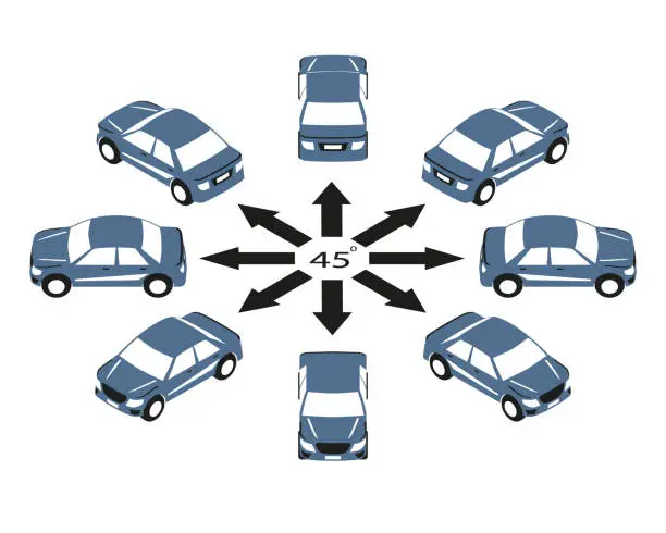 Vector illustration of Rotation of logo car by 45 degrees.