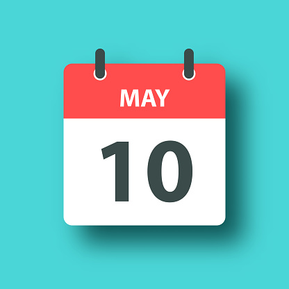 istock May 10 - Daily Calendar Icon on Blue Green background with shadow 1465232255